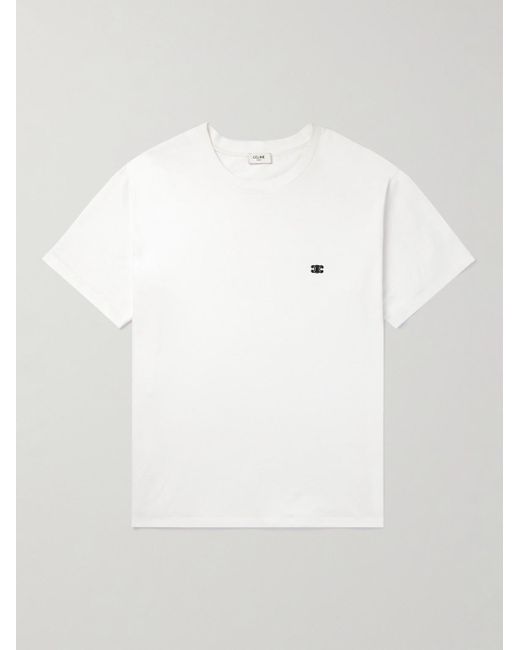 Céline White Logo-Embroidered Cotton-Jersey T-Shirt for men