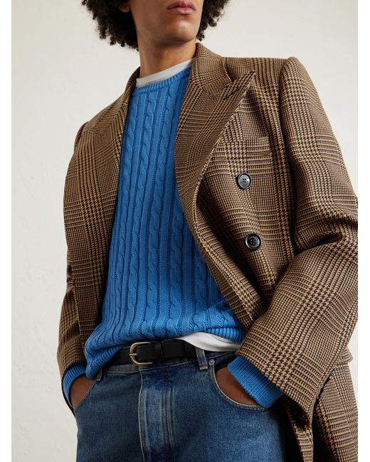 Valentino Garavani Natural Double-breasted Prince Of Wales Checked Virgin Wool Coat for men