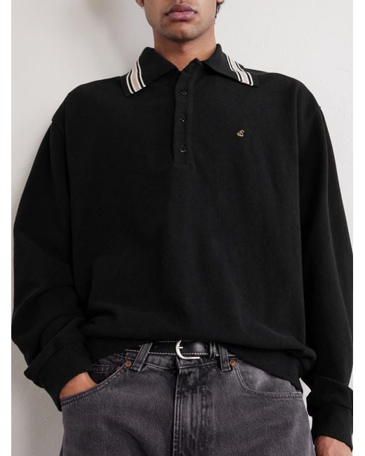 Kapital Blue Box Striped Embroidered Cotton-piqué Polo Shirt for men