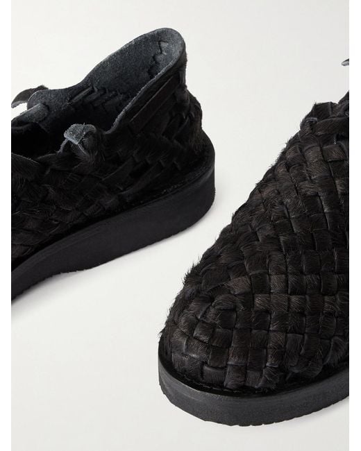 Yuketen Black Woven Calf Hair Huarache Sandals for men