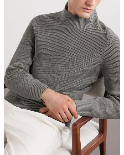 Brunello Cucinelli Gray Knitted Cotton Sweater for men
