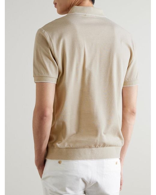 Polo Ralph Lauren Natural Open-Collar Logo-Embroidered Cotton-Blend Piqué Polo Shirt for men