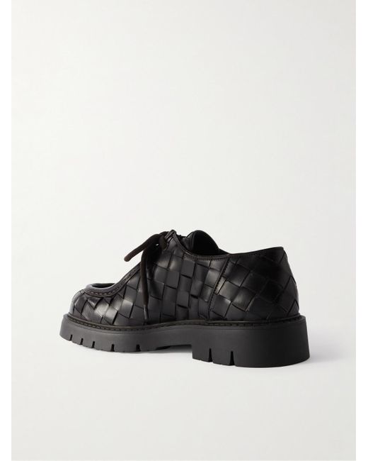 Bottega Veneta Black Intrecciato Leather Derby Shoes for men