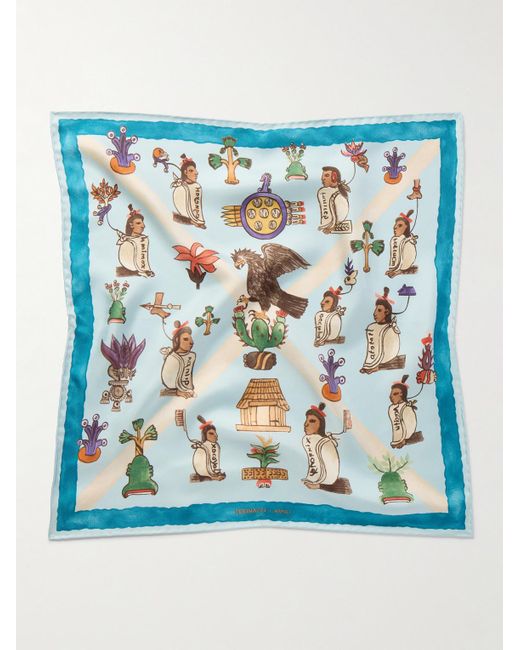 Rubinacci Mendoza Printed Silk-twill Pocket Square - Men - Blue Blue One Size for men