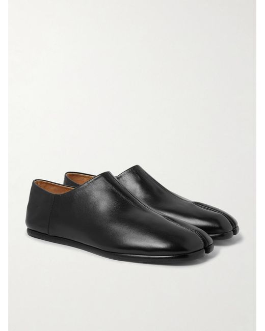 Maison Margiela Black Tabi Split-Toe Leather Collapsible-Heel Loafers for men
