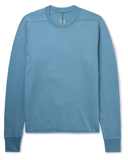 Rick Owens Men's Blue Jacquard-Trimmed Cotton-Jersey Sweatshirt