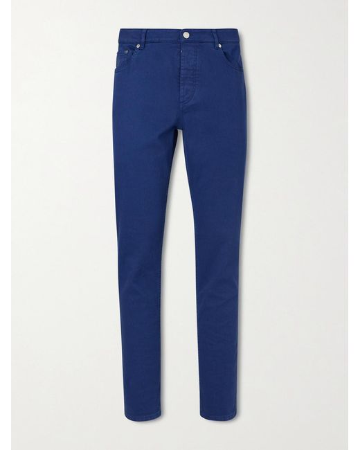 Brunello Cucinelli Blue Slim-Fit Straight-Leg Logo-Embroidered Jeans for men