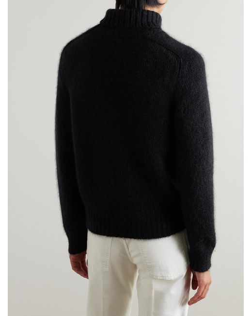 Tom Ford Blue Brushed Ribbed Mohair And Silk-blend Rollneck Sweater for men