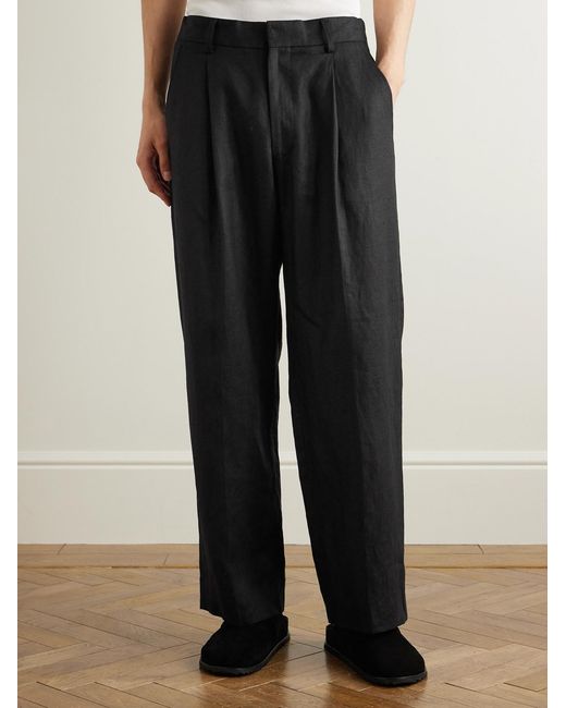NN07 Black Kay 1454 Straight-Leg Pleated Linen Trousers for men