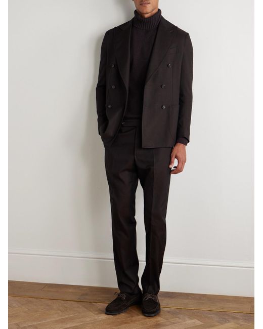 De Petrillo Black Straight-Leg Cotton And Silk-Blend Twill Suit Trousers for men