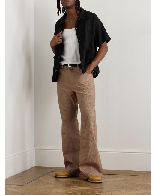 mfpen Black Stretch-Cotton And Linen-Blend Seersucker Shirt for men