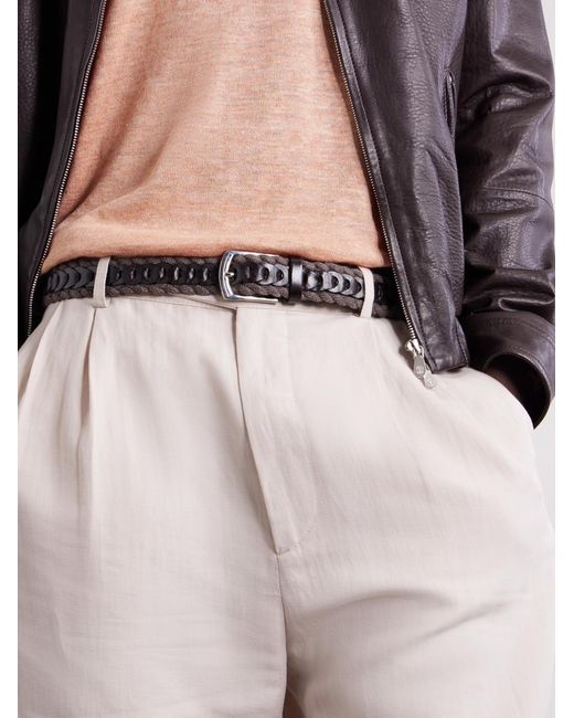 Brunello Cucinelli Brown 3Cm Leather-Trimmed Braided Cotton And Linen-Blend Belt for men