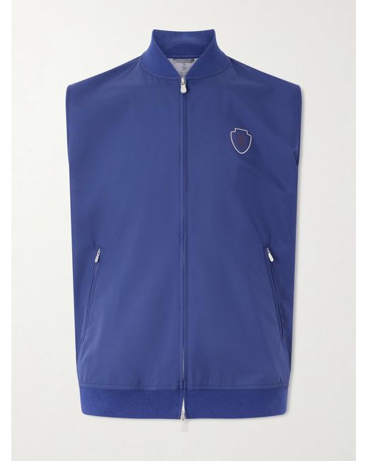 Brunello Cucinelli Blue Logo-Appliquéd Tech-Shell Gilet for men