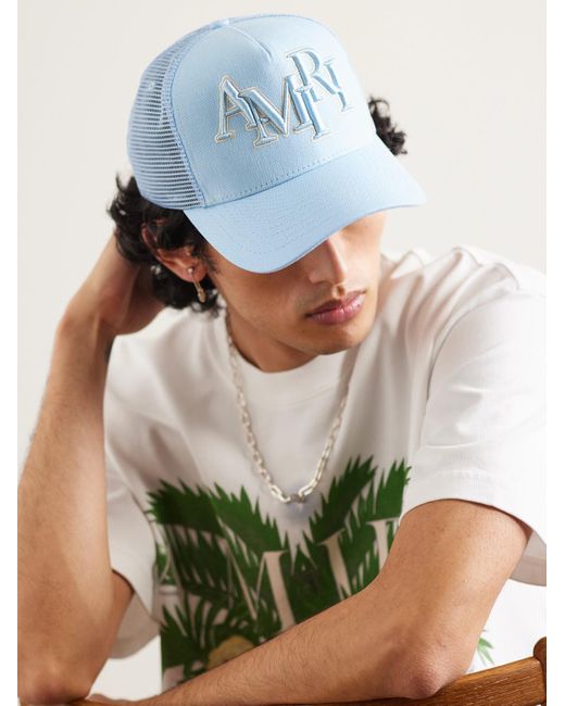 Amiri Blue Logo-embroidered Cotton-canvas And Mesh Trucker Hat for men