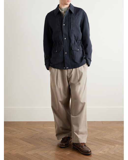 Mr P. Blue Cotton And Linen-Blend Twill Field Jacket for men