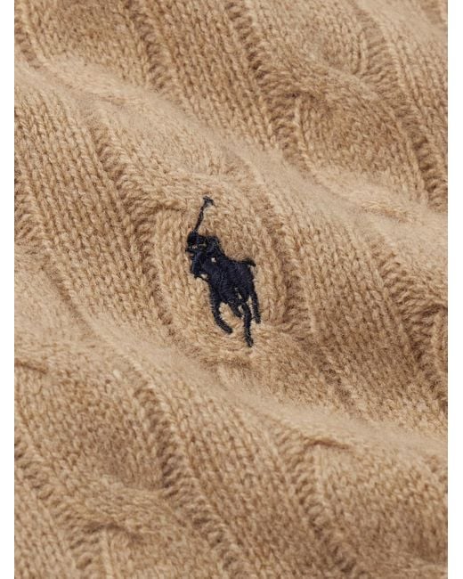 Polo Ralph Lauren Natural Logo-Embroidered Cable-Knit Wool And Cashmere-Blend Half-Zip Sweater for men