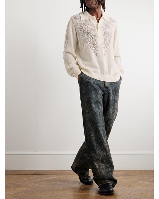 Our Legacy White Pointelle-Knit Wool-Blend Polo Shirt for men