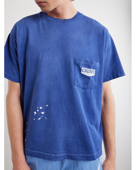 CHERRY LA Blue Paint-Splattered Cotton-Jersey T-Shirt for men