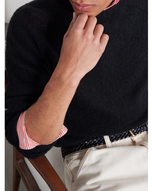 Drake's Blue Brushed-Wool Sweater for men