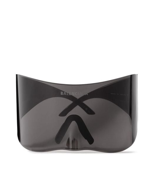Balenciaga Black Oversized Rimless Wrap-around Acetate Sunglasses for men
