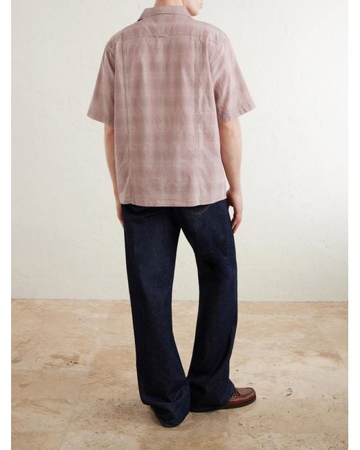 Corridor NYC Pink Convertible-Collar Checked Cotton And Linen-Blend Shirt for men