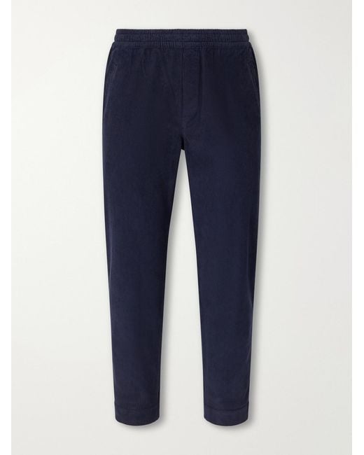 Folk Blue Drawcord Assembly Straight-Leg Brushed Cotton Trousers for men