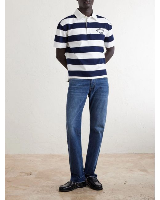 Givenchy Blue Logo-Embroidered Striped Cotton Polo Shirt for men