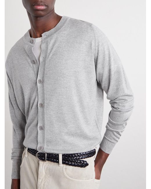John Smedley White Bill Nighy Merino Wool Cardigan for men