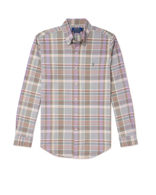 Polo Ralph Lauren White Button-Down Collar Checked Cotton-Twill Shirt for men