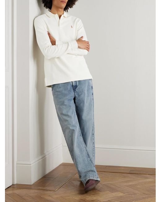 Polo Ralph Lauren White Logo-Embroidered Cotton-Jersey Polo Shirt for men