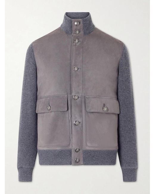 Brunello Cucinelli Gray Suede And Knitted Cashmere Jacket for men
