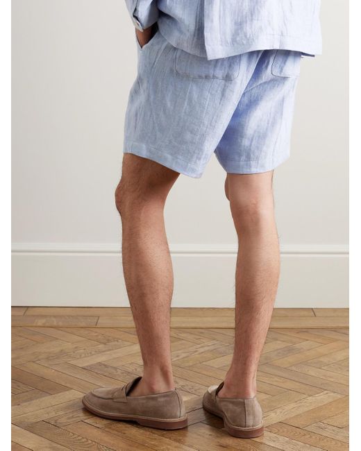 Oliver Spencer Blue Osborne Straight-leg Linen Drawstring Shorts for men