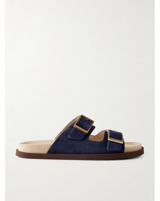 Brunello Cucinelli Blue Buckled Suede Sandals for men