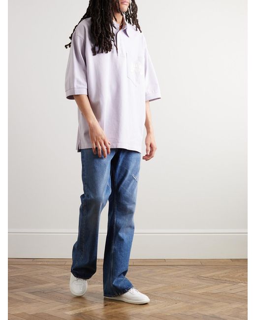 Acne Pink Logo-Embroidered Cotton-Piqué Polo Shirt for men