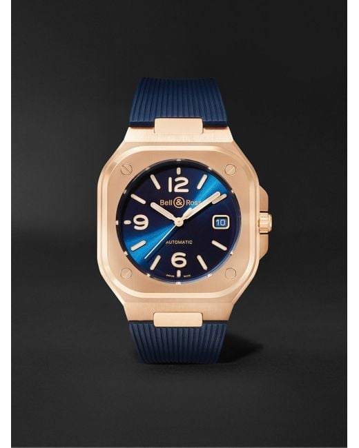 Bell & Ross Br 05 Blue Gold Automatic 40mm 18-karat Rose Gold And Rubber Watch, Ref. No. Br05a-blu-pg/srb for men