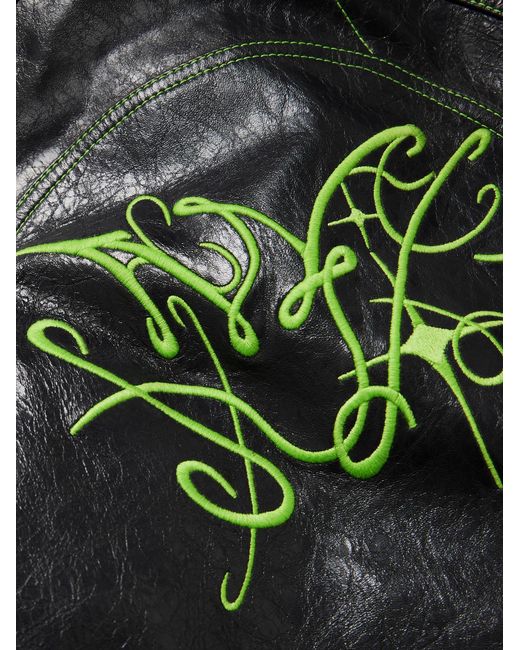 Acne Black Logo-Embroidered Panelled Leather Jacket for men