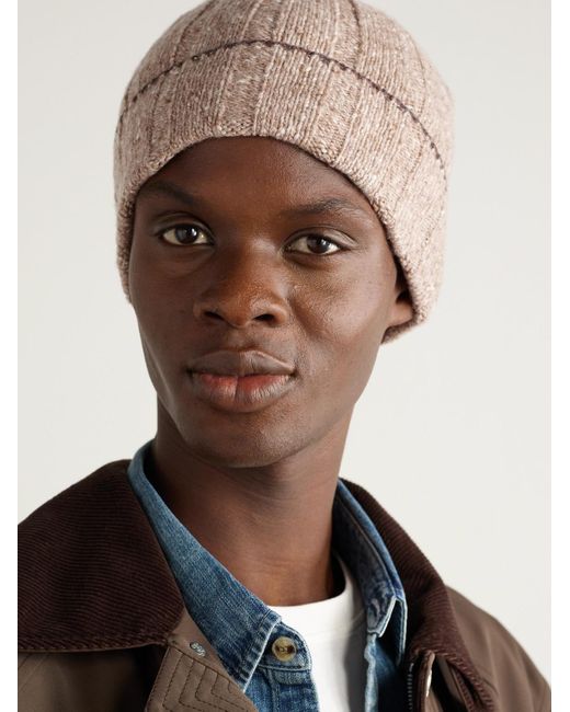 Brunello Cucinelli Natural Beanie aus Kaschmir in Rippstrick