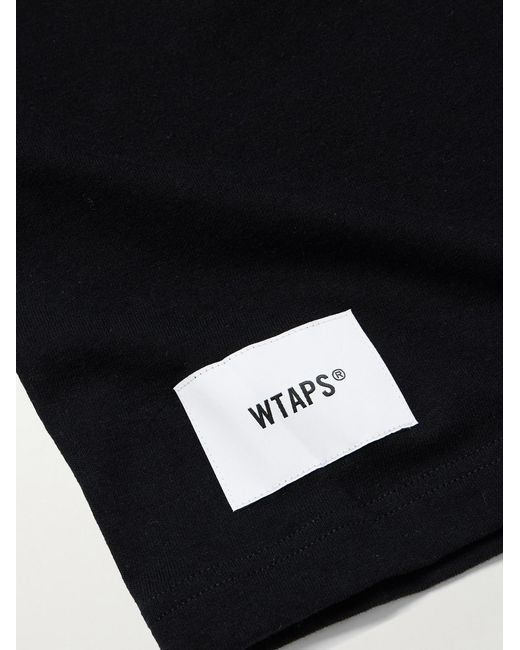 (w)taps Black Logo-Print Appliquéd Cotton-Jersey T-Shirt for men