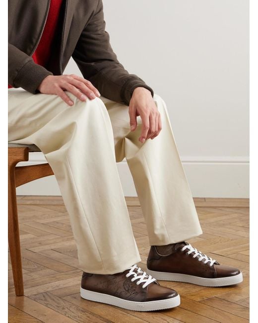 Berluti Brown Scritto Venezia Leather Sneakers for men