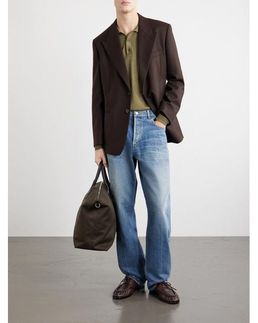Saint Laurent Brown Bowling Leather-Trimmed Cotton-Canvas Weekend Bag for men