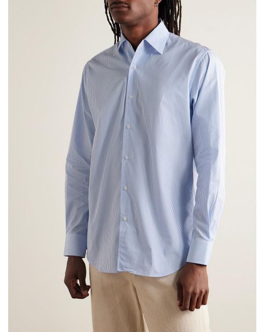 Saman Amel Blue Striped Cotton-poplin Shirt for men