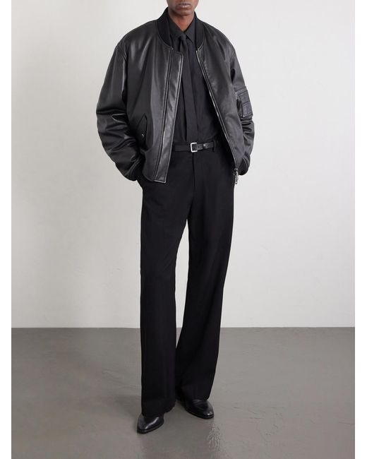 Dolce & Gabbana Black Padded Full-Grain Leather Bomber Jacket for men