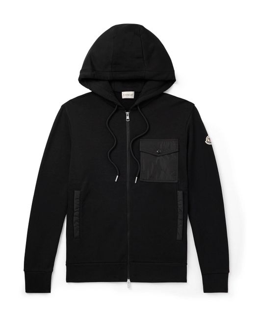 Moncler Black Shell-trimmed Cotton-blend Jersey Zip-up Hoodie for men