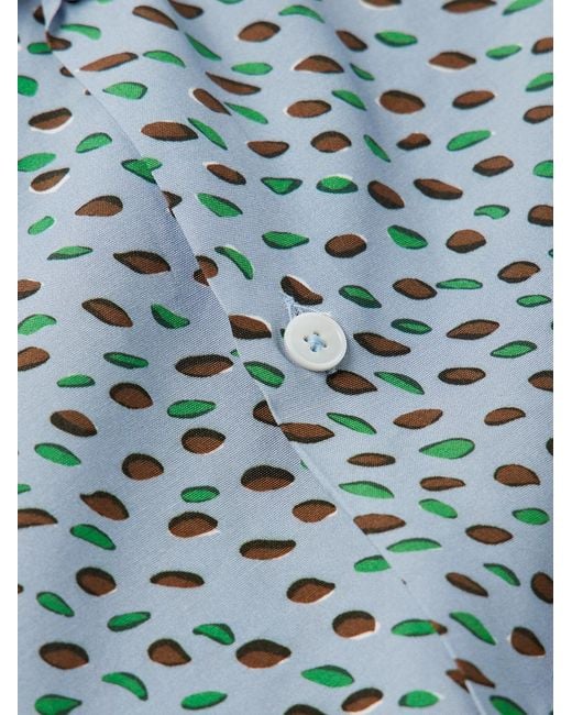 Paul Smith Blue Convertible-Collar Printed Crepe De Chine Shirt for men