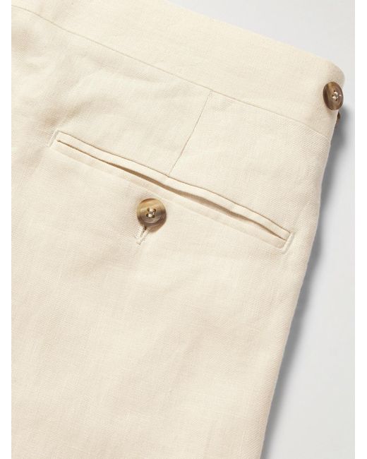 Canali Natural Tapered Pleated Linen Trousers for men