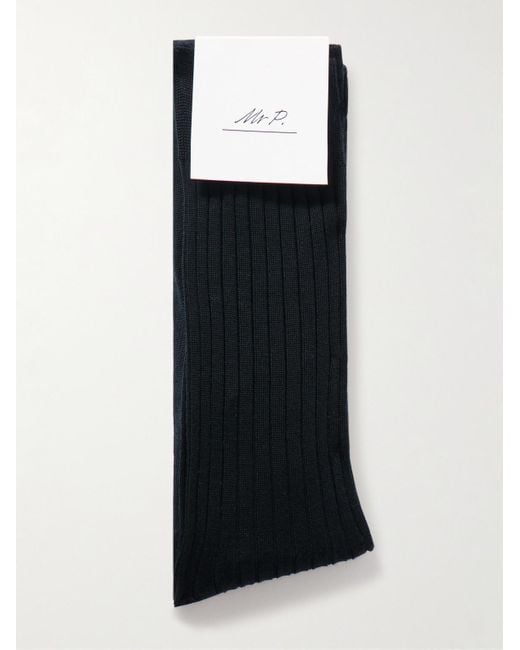 Mr P. Black Ribbed Merino Wool-Blend Socks for men