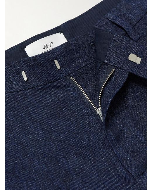 Mr P. Blue Straight-Leg Linen-Chambray Bermuda Shorts for men
