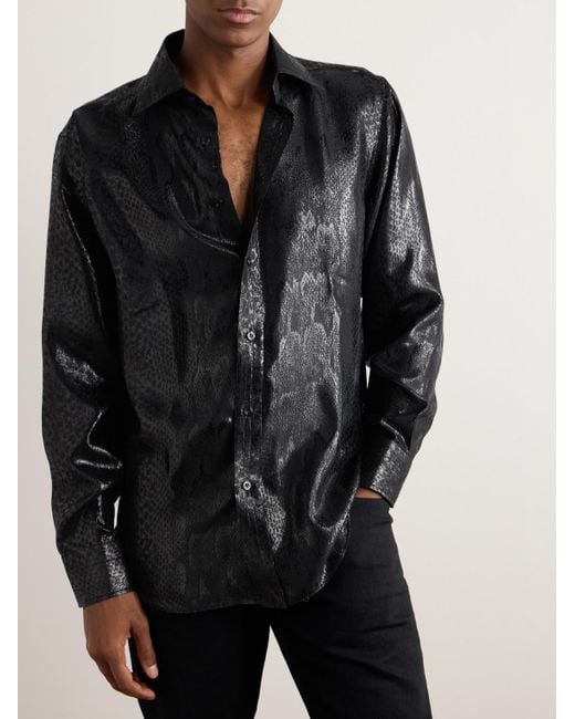 Camicia in misto seta metallizzato effetto serpente di Tom Ford in Black da Uomo