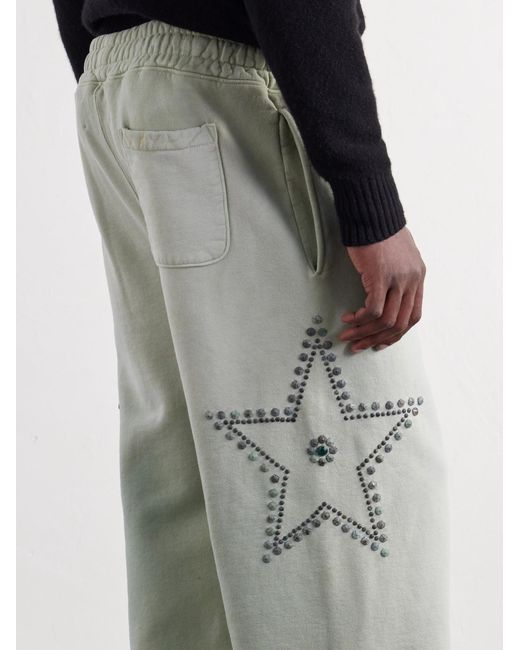 Satoshi Nakamoto White Wide-leg Studded Cotton-jersey Sweatpants for men