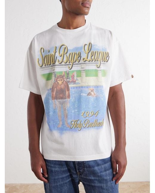 SAINT Mxxxxxx Blue Bape Pool Printed Cotton-Jersey T-Shirt for men